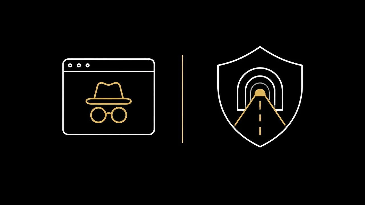 VPN versus incognito mode comparison illustration of local history and IP masking